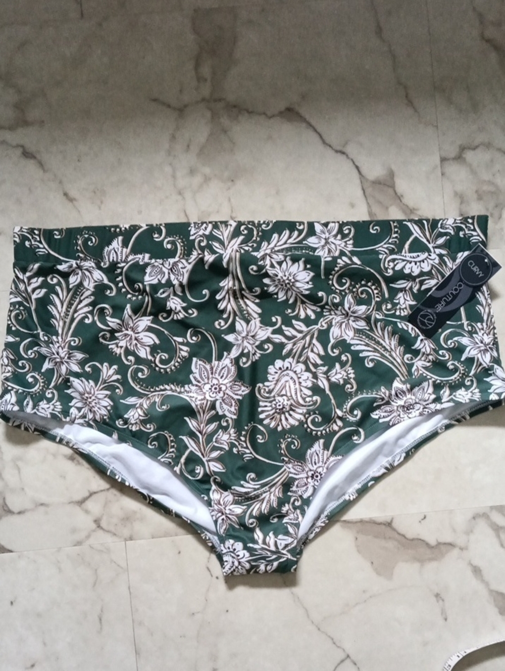 High-Waist Floral Bikini Bottoms in Dark Green by